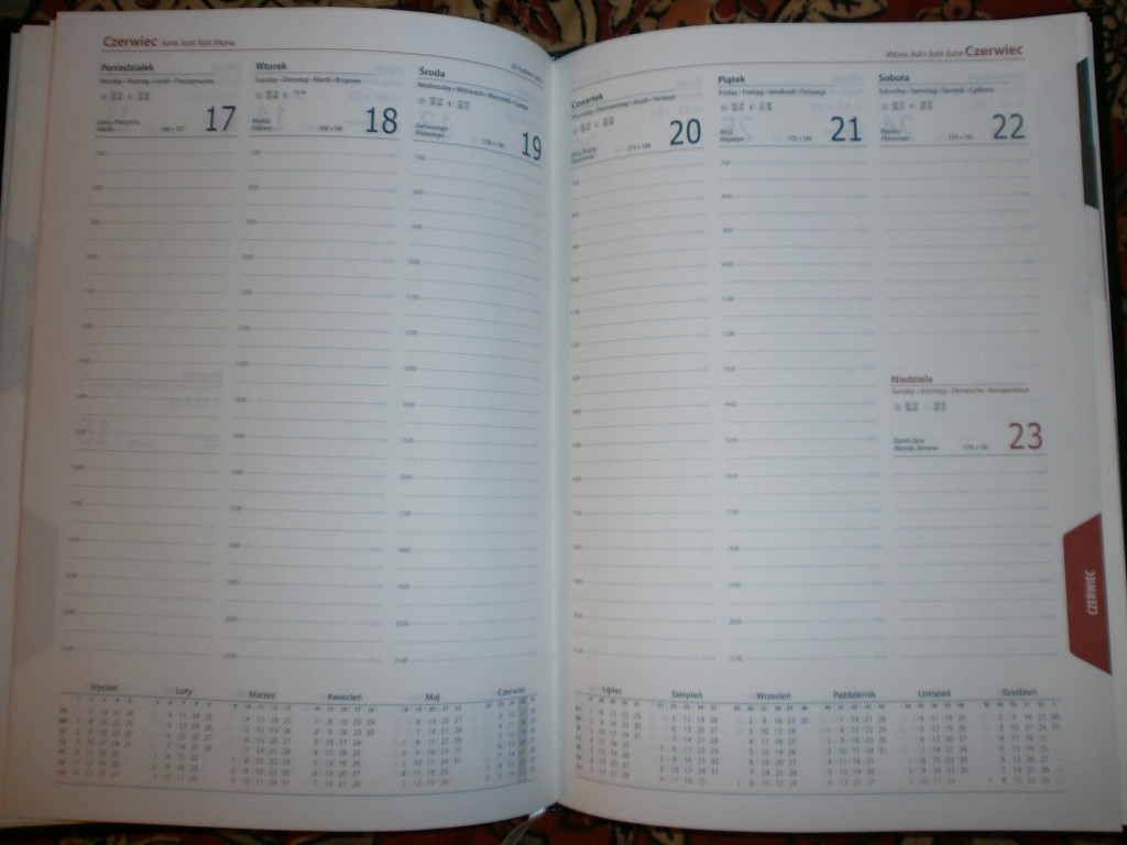 Wnętrze kalendarza