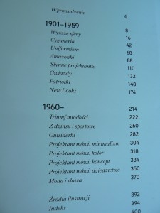 Spis treści "100 lat mody"